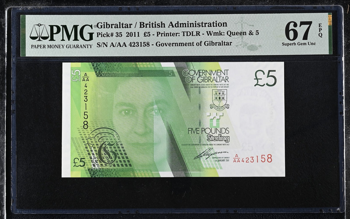 Gibraltar 5 Pounds 2011 P 35 QE II Superb Gem UNC PMG 67 EPQ