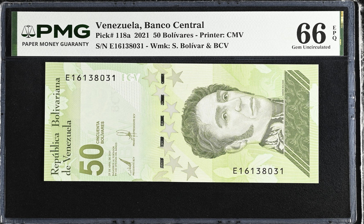 Venezuela 50 Digitales Bolivares 2021 P 118 a Gem UNC PMG 66 EPQ