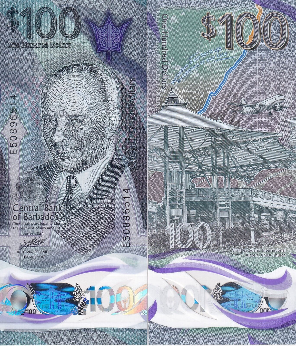 Barbados 100 Dollars 2024 Polymer P 85 UNC