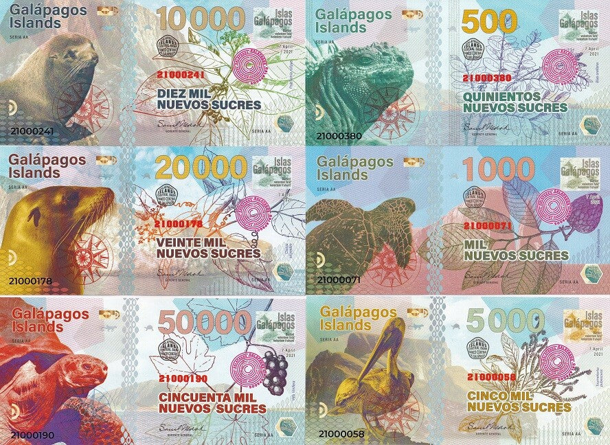 Galapagos Islands Set 6 500 1000 5000 10000 20000 50000 SUC 2021 polymer Fantasy