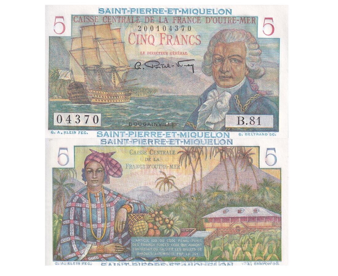 Saint Pierre & Miquelon 5 Francs ND (1950-60) P 22 AUnc