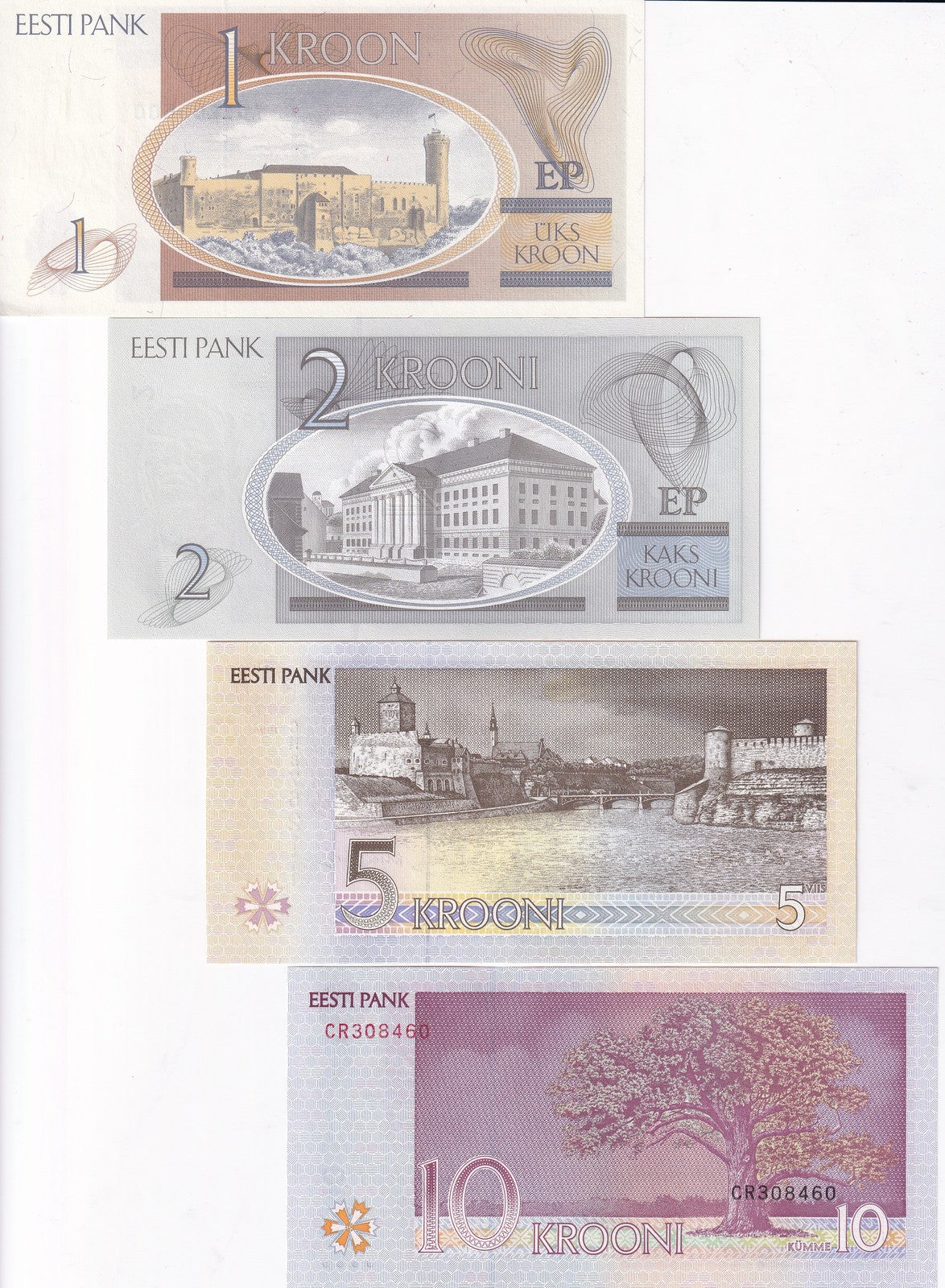 Estonia Set 4 Pcs 1 2 5 10 Krooni 1992-2006 P 69 71 85 86 UNC