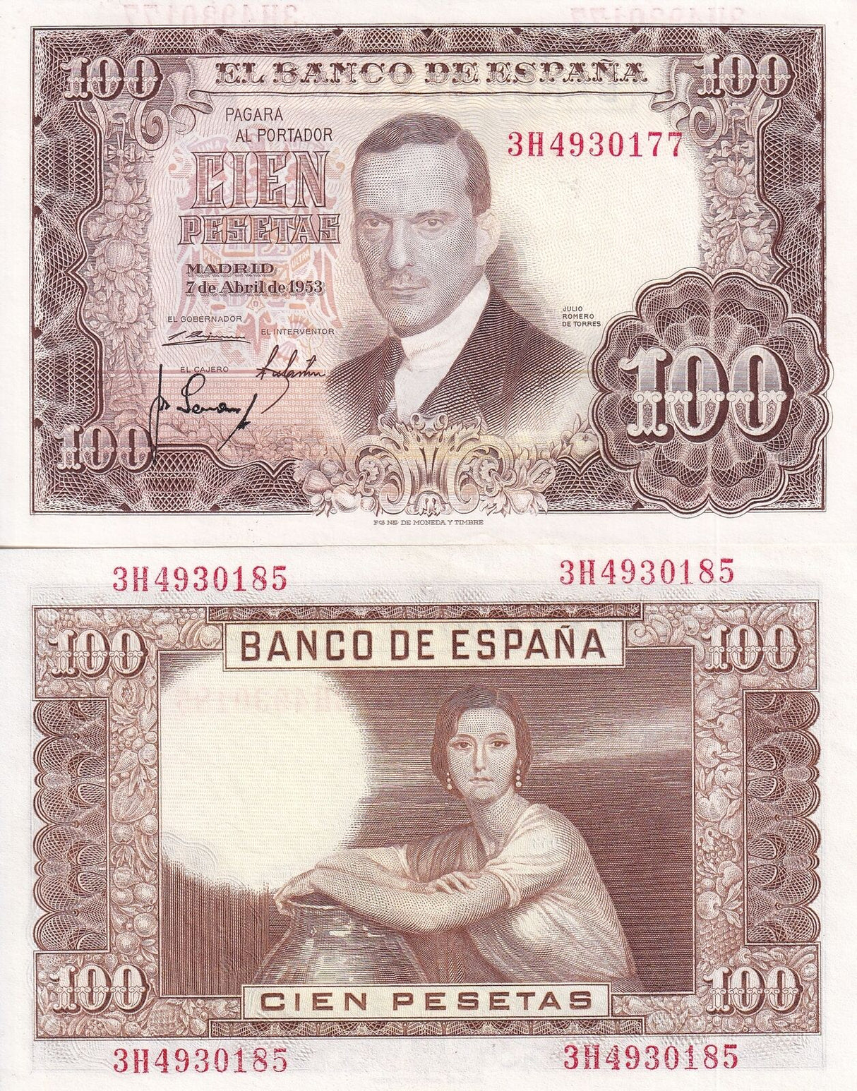 Spain 100 Pesetas 1953 P 145 UNC