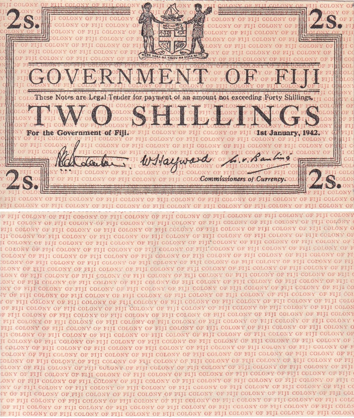 Fiji 2 Shillings 1942 P 50 AUnc WWII Emergency Shilling Issue