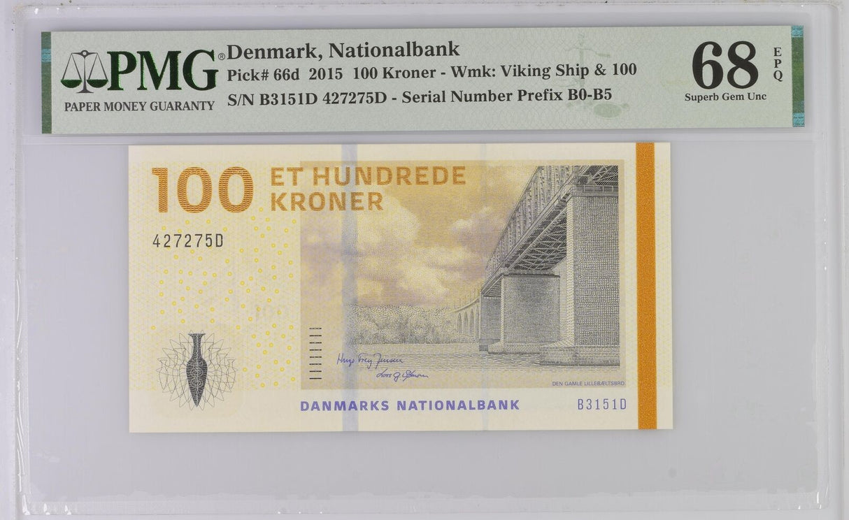 Denmark 100 Kroner 2015 P 66 d Jensen Superb Gem UNC PMG 68 EPQ