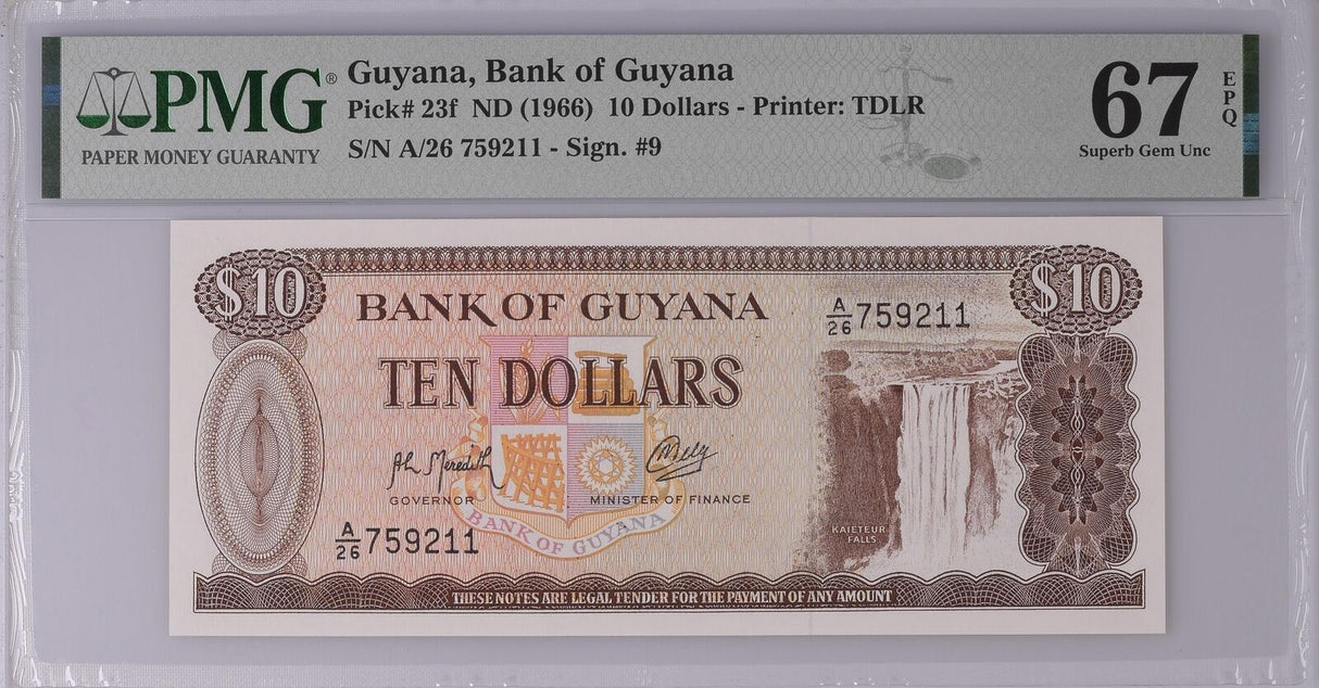 Guyana 10 Dollars ND 1966 P 23 f Superb Gem UNC PMG 67 EPQ Top Pop