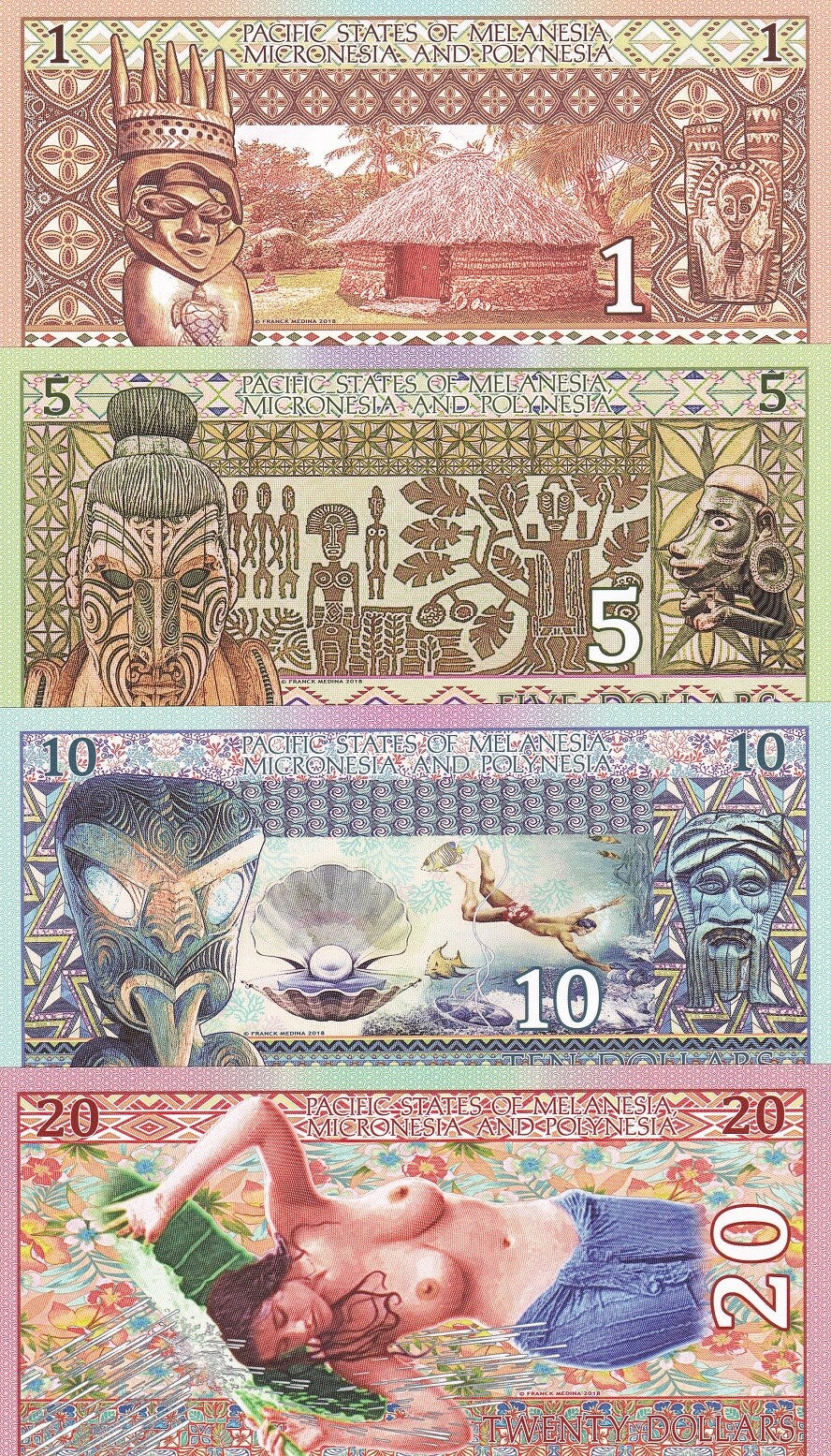 PACIFIC STATES of MMP SET 4 Polymer 1 5 10 20 DOLLARS MASK Woman 2018 Fantasy
