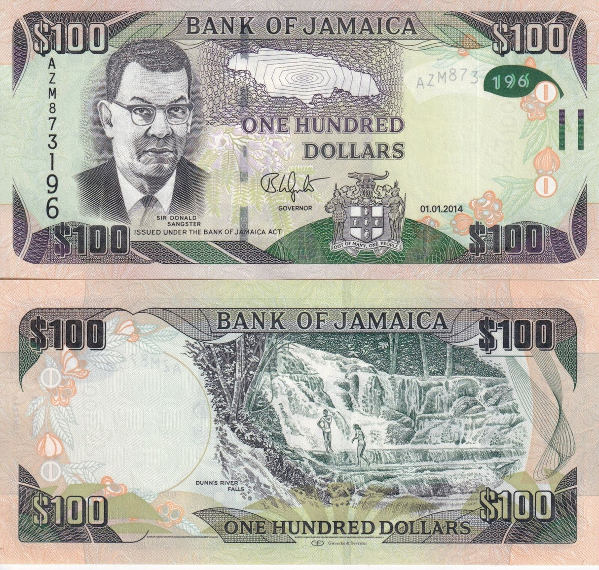 Jamaica 100 Dollars 2014 P 95 UNC