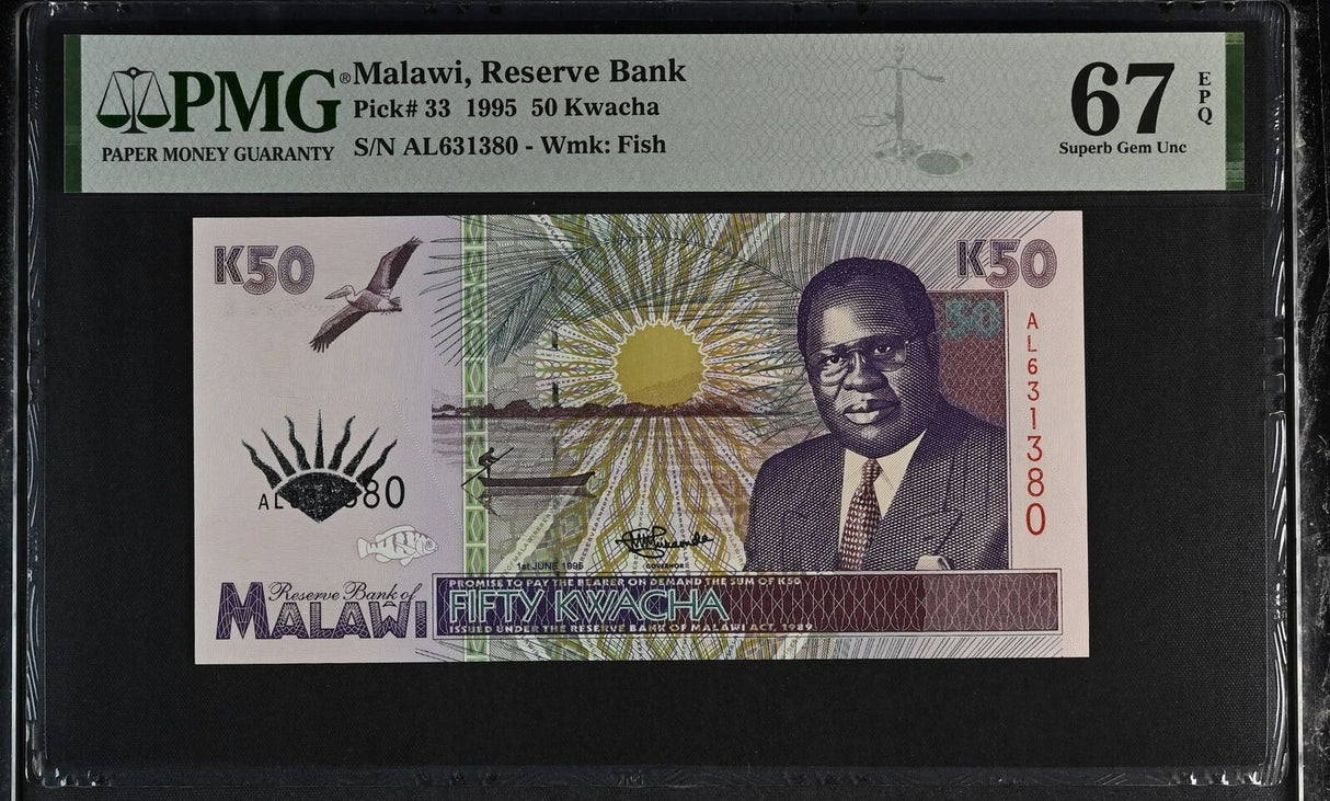Malawi 50 Kwacha 1995 P 33 Superb Gem UNC PMG 67 EPQ TOP POP