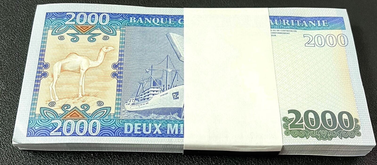 Mauritania 2000 Ouguiya 2011 P 20 UNC LOT 100 PCS 1 Bundle