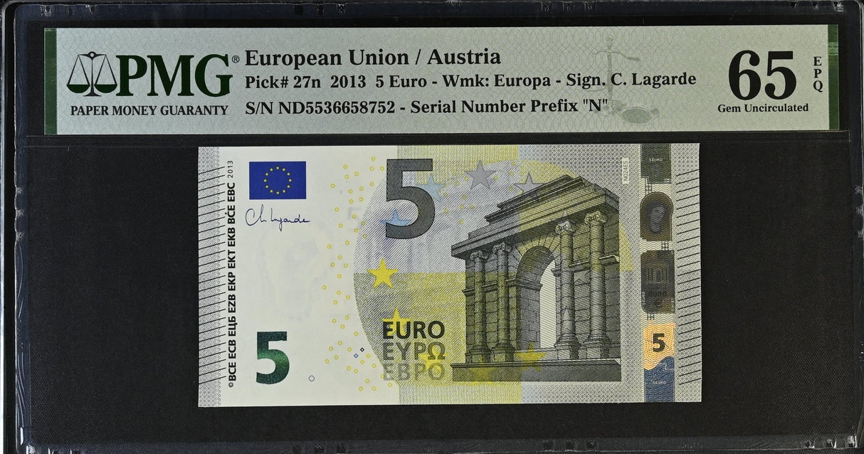 Euro 5 Euro Austria 2013 P 27 n Gem UNC PMG 65 EPQ