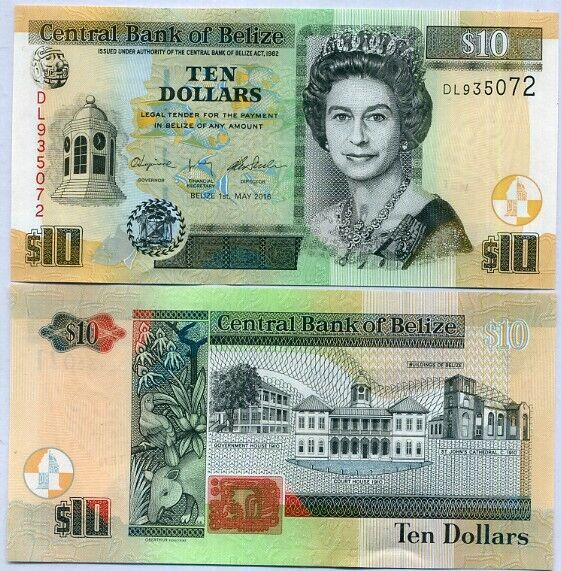 Belize 10 Dollars 2016 P 68 e QEII UNC