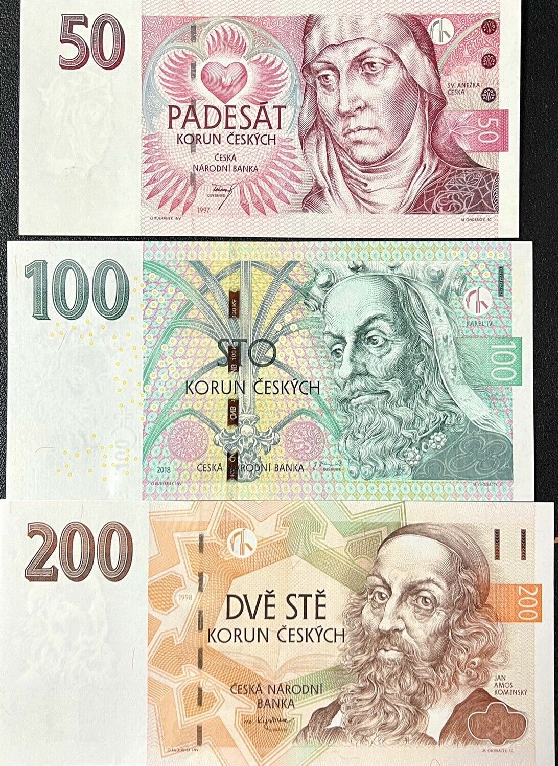 Czech Republic Set 3 PCS 50 100 200 Korun Random Year P 17 P 18 P 19 UNC