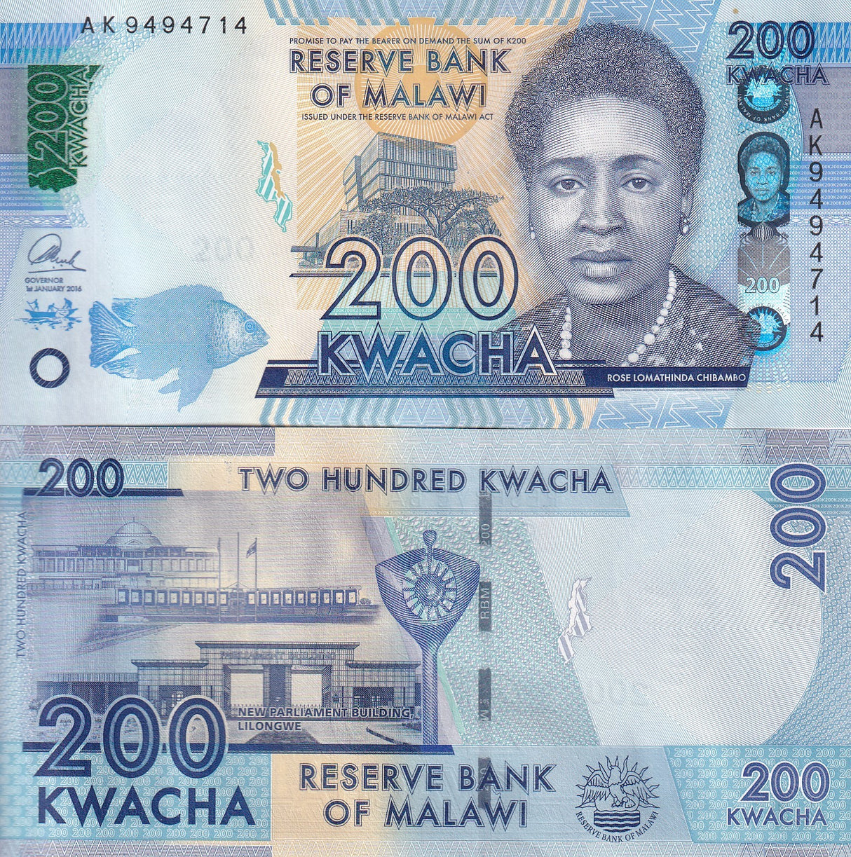 Malawi 200 Kwacha 2016 P 65A UNC