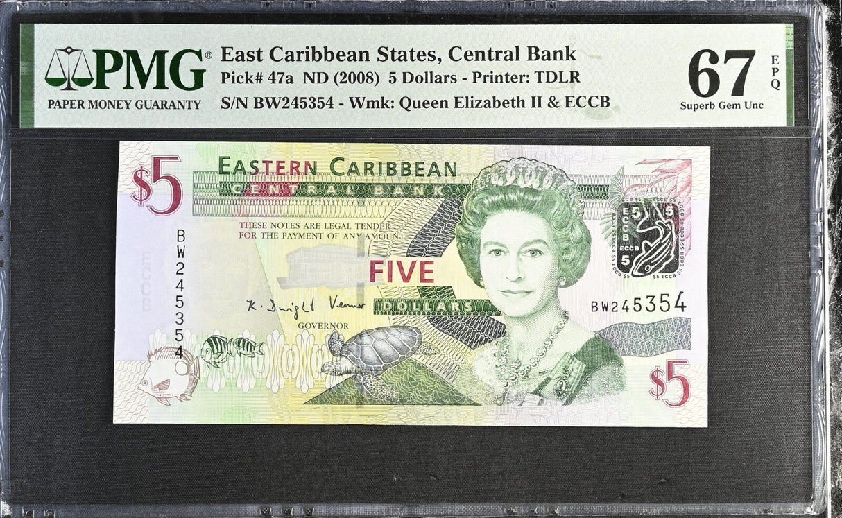 East Caribbean 5 Dollars ND 2008 P 47 a Superb Gem UNC PMG 67 EPQ