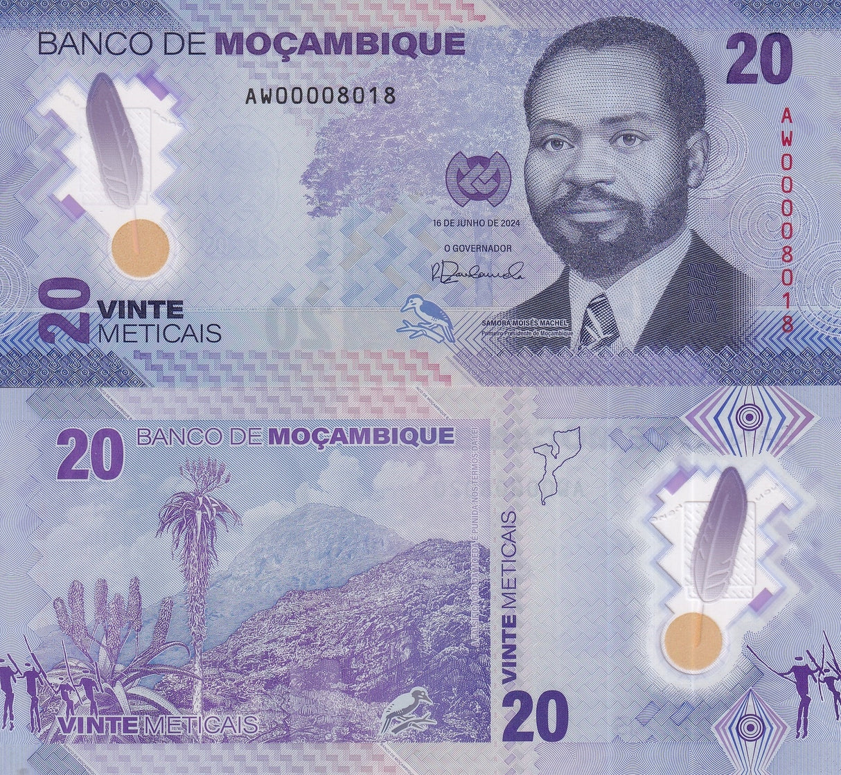 Mozambique 20 Meticais 2024 Polymer AW Prefix Replacement P 155 UNC