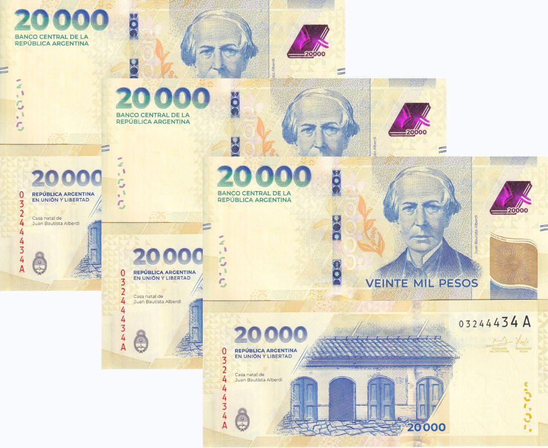 Argentina 20000 Pesos 2024 P 370 New Series UNC Lot 3 Pcs