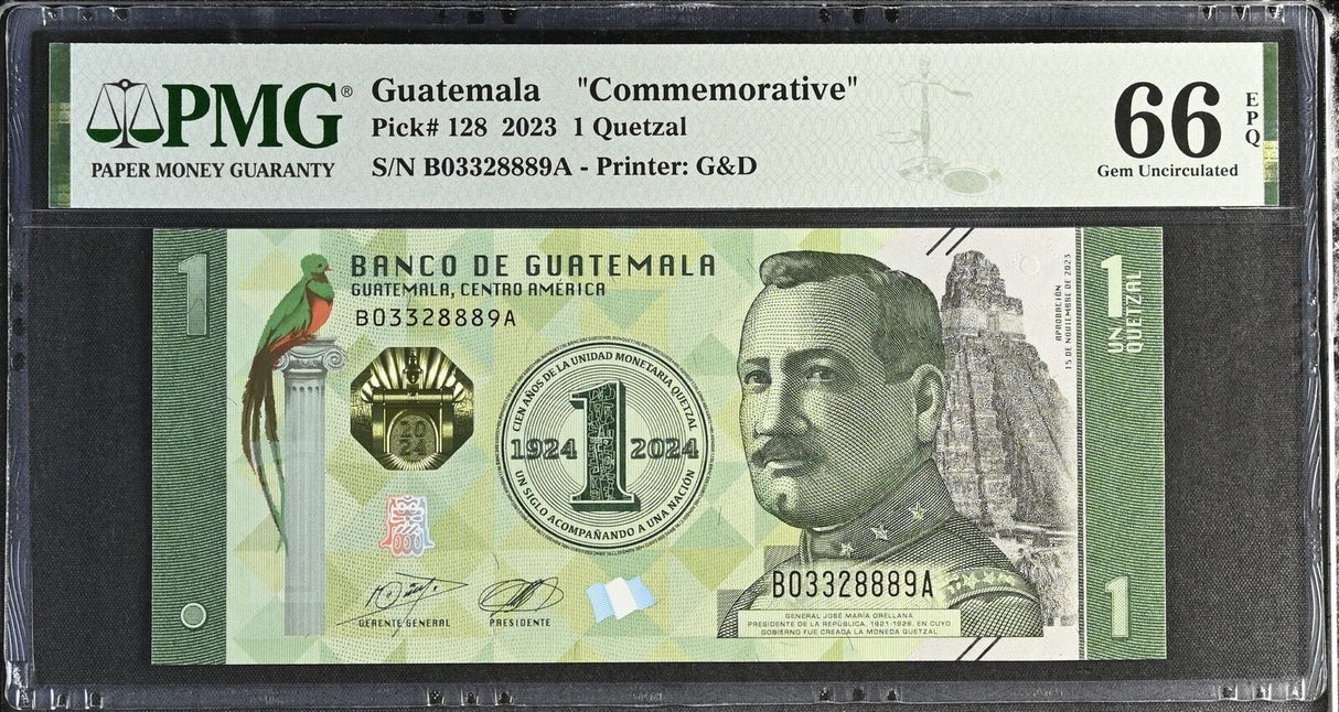 Guatemala 1 Quetzal 2023 Commemorative 3328889 P 128 Gem UNC PMG 66 EPQ
