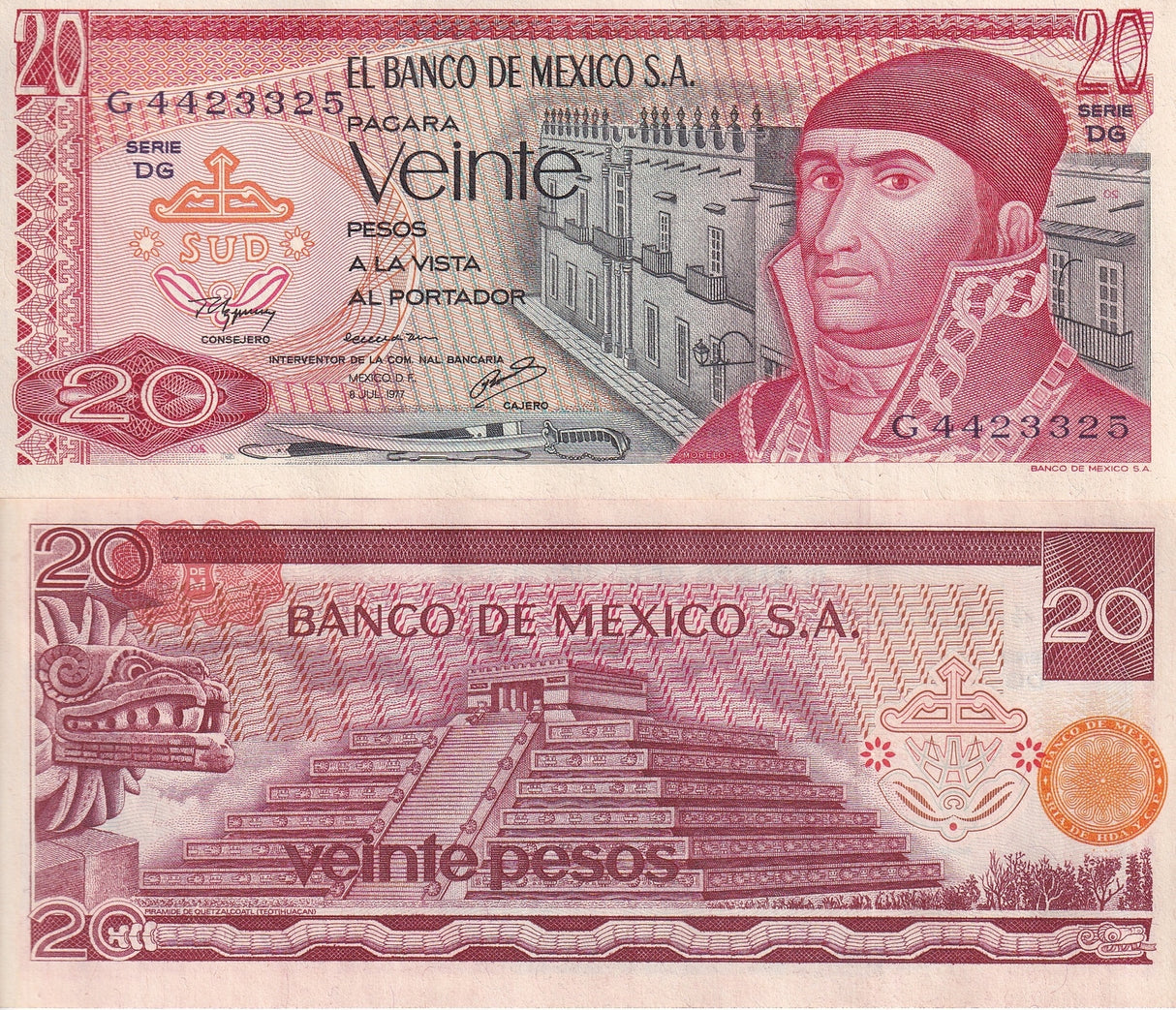 Mexico 20 Pesos 1977 P 64 d UNC