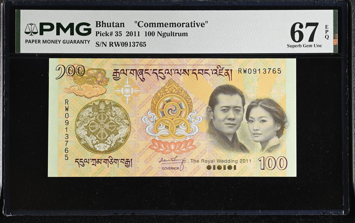 Bhutan 100 Ngultrum 2011 P 35 Commemorative Superb Gem UNC PMG 67 EPQ