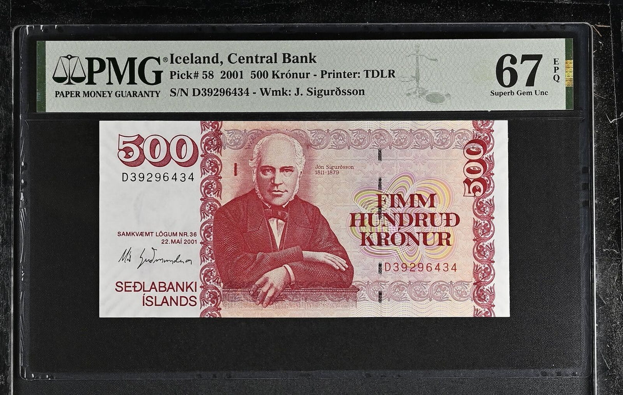 Iceland 500 Kronur 2001 P 58 Superb Gem UNC PMG 67 EPQ