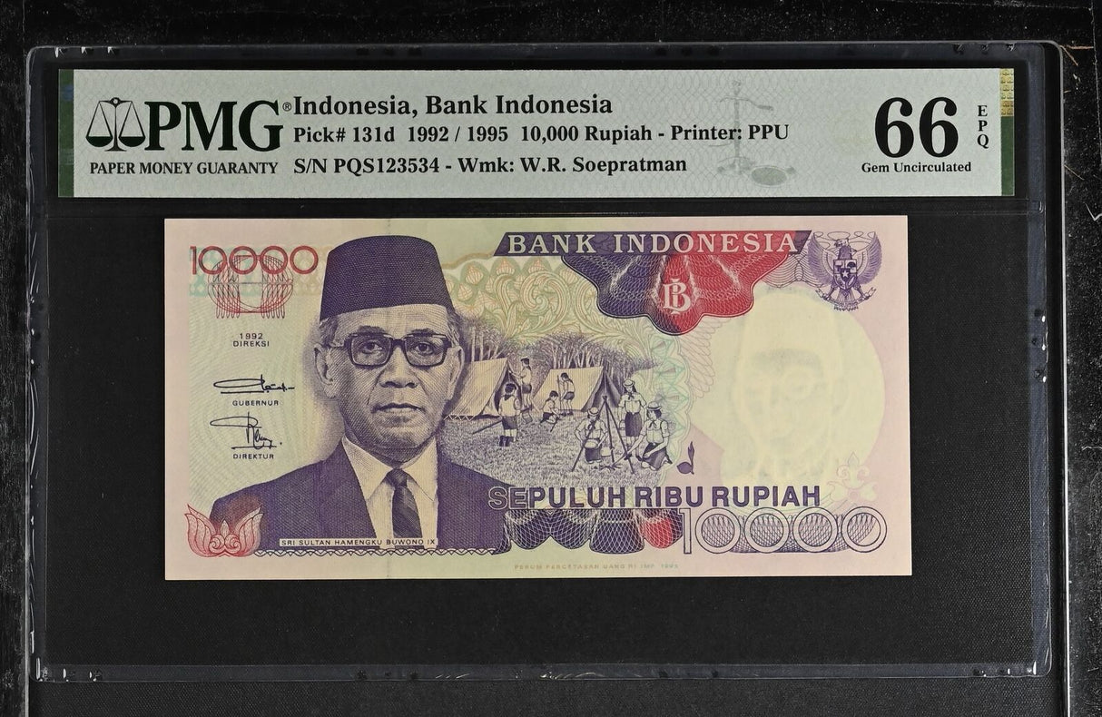Indonesia 10000 Rupiah 1992/1995 P 131 d GEM UNC PMG 66 EPQ