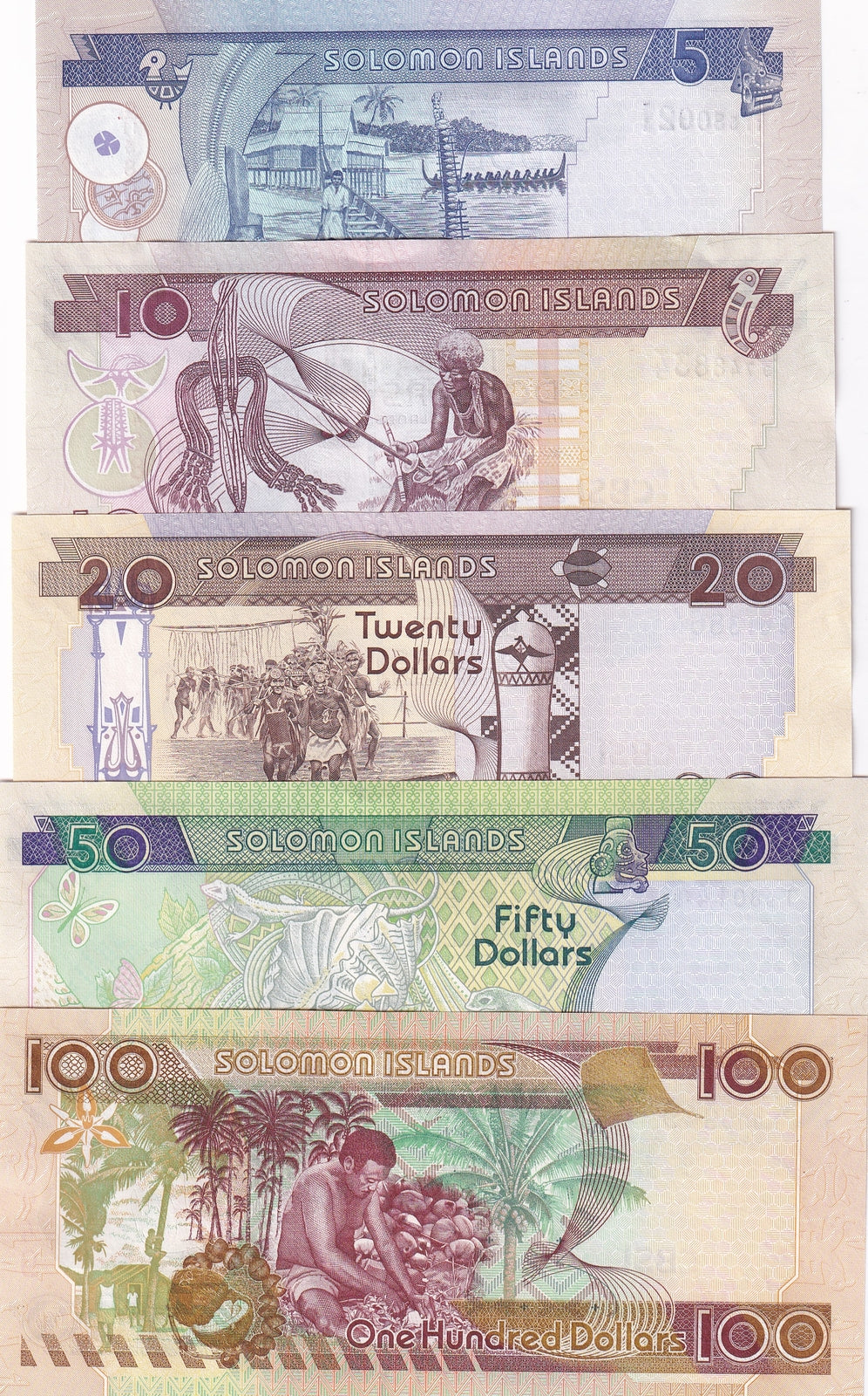 Solomon Islands Set 5 UNC 5 10 20 50 100 ND Random Year P 26 27 28 29 P 30