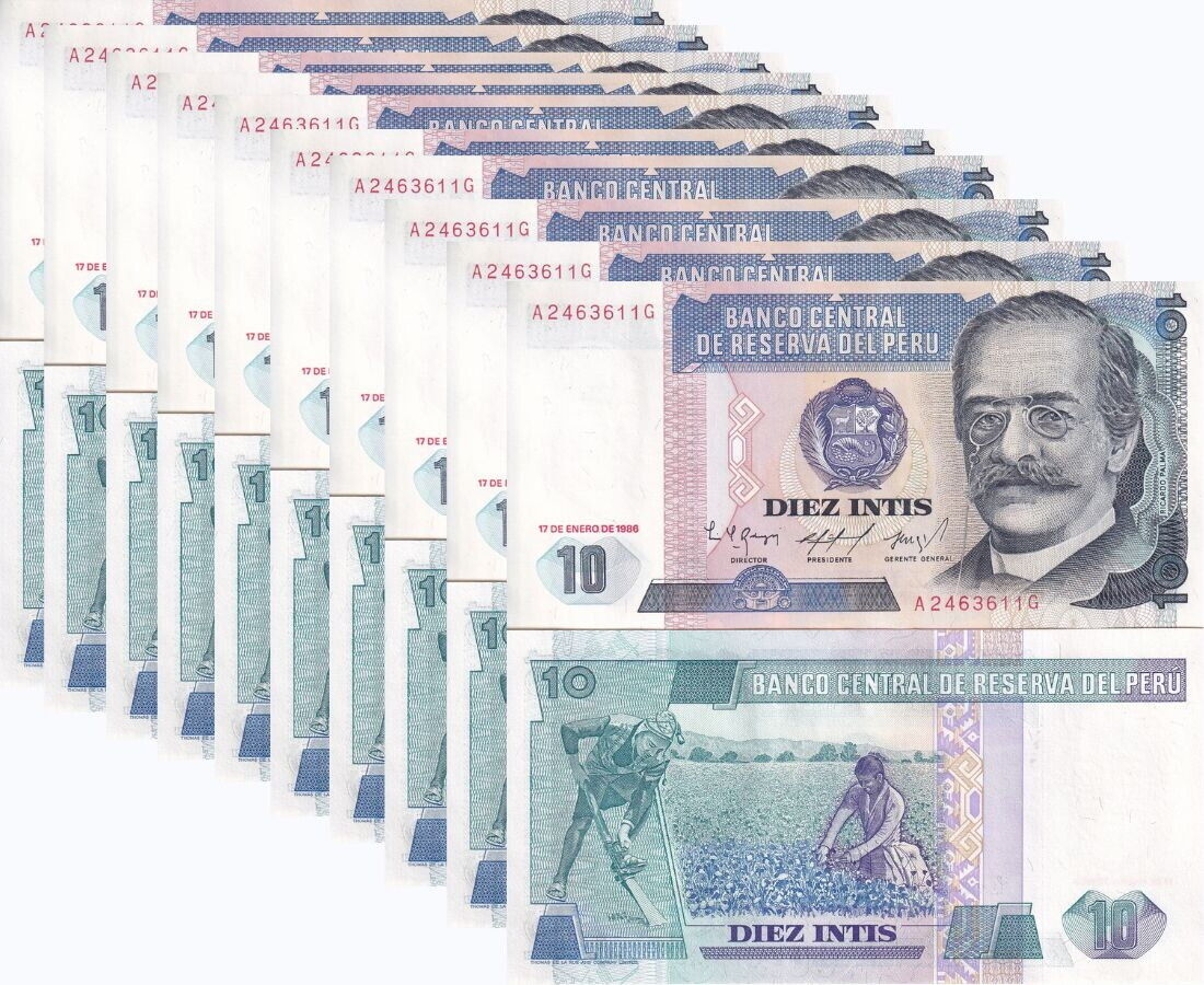 Peru 10 Soles 1986 P 128 UNC LOT 10 PCS
