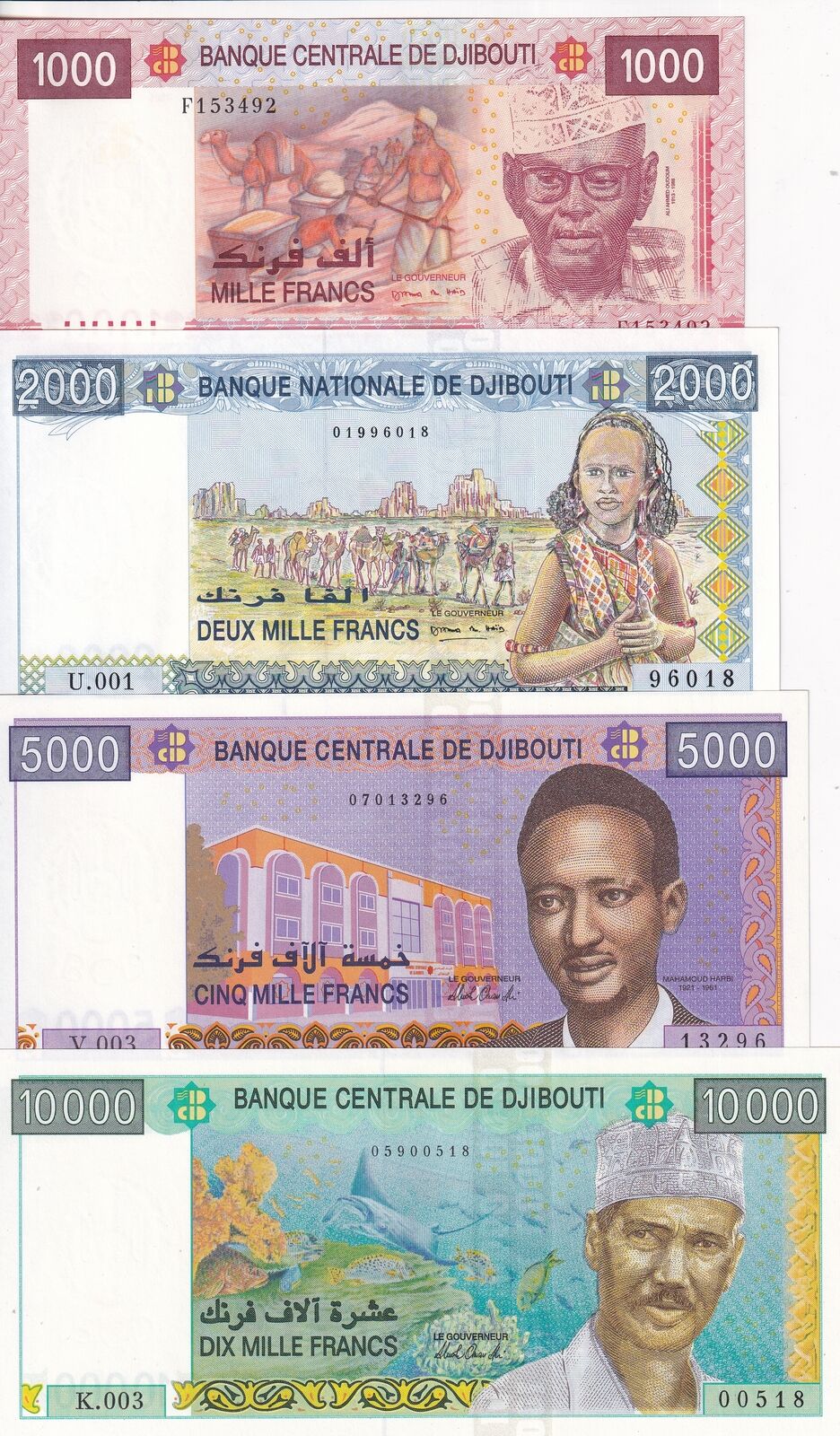 Djibouti Set 4 PCS 1000 2000 5000 100000 Francs Radom Sign P 42 43 44 P 45 UNC