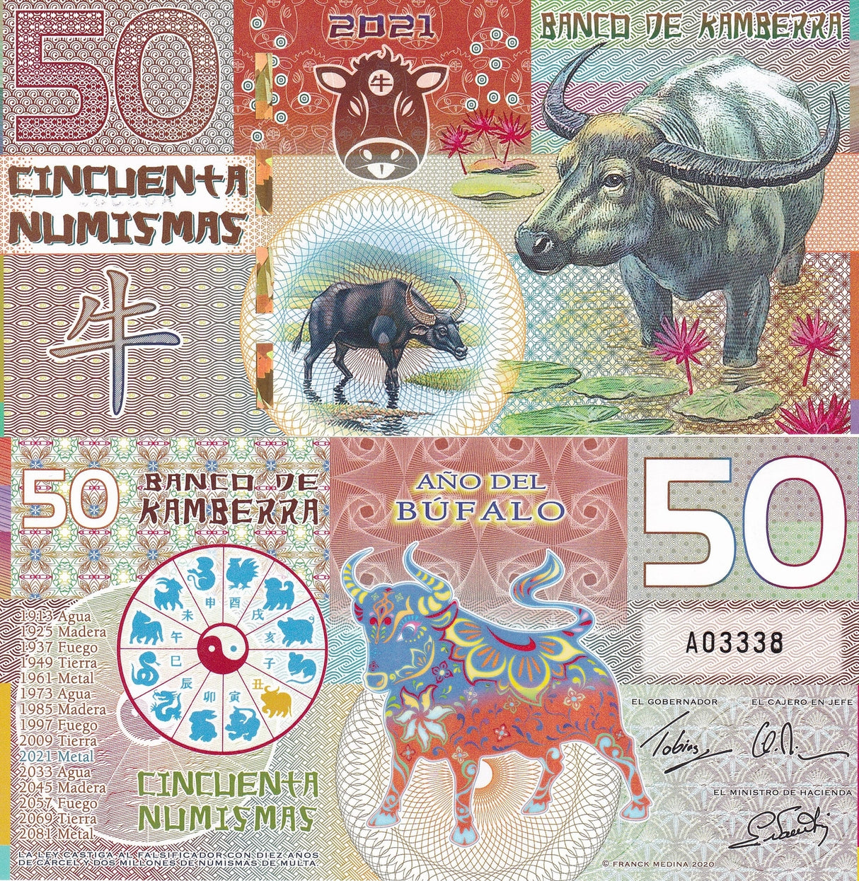 Kamberra 50 Numismas 2021 Year of Buffalo Fantasy Polymer Zodiac