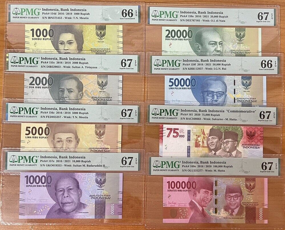 Indonesia Set 8;1000-5000 10K-50K-100K R. 2016 P154-161 Superb UNC PMG 66 67 EPQ