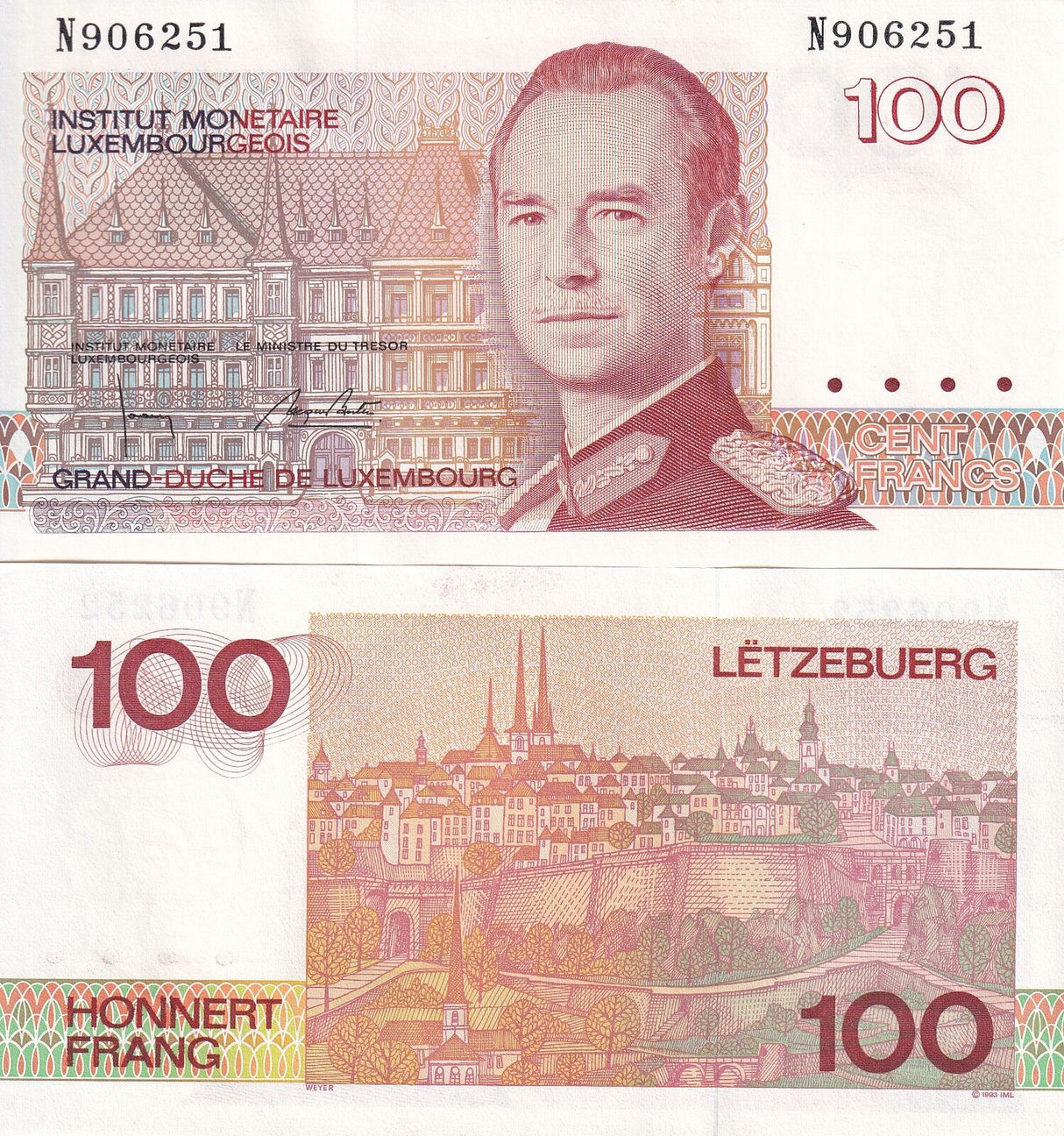 Luxembourg 100 Francs 1986 P 58 UNC