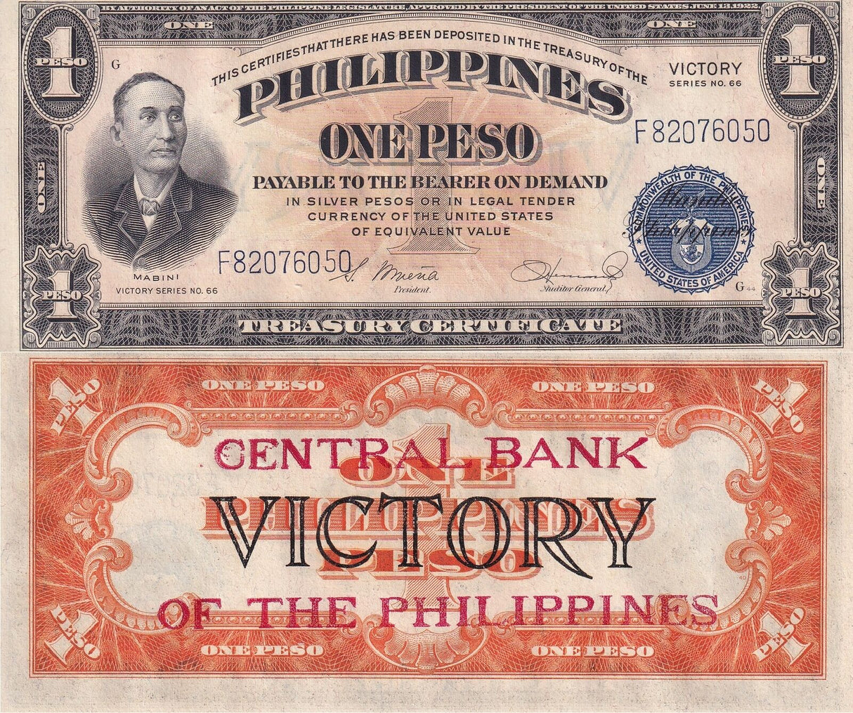 Philippines 1 Pesos (ND) 1949 P 117c Victory Series UNC