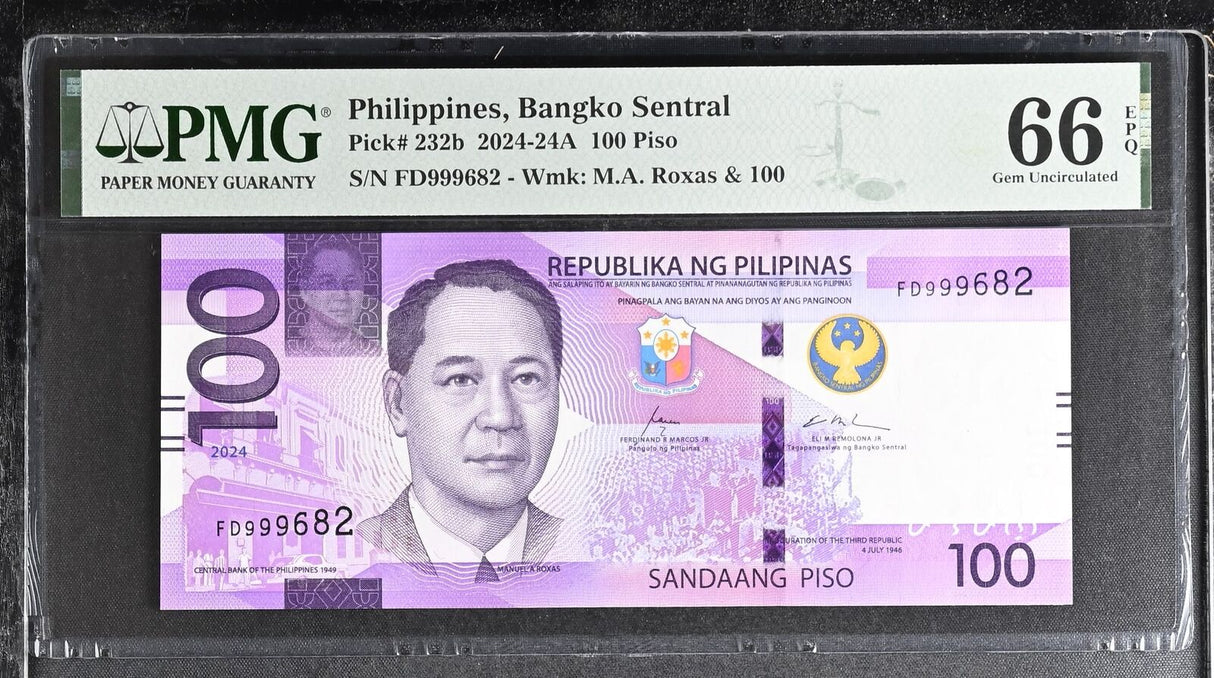 Philippines 100 Piso 2024 P 232 b Gem UNC PMG 66 EPQ