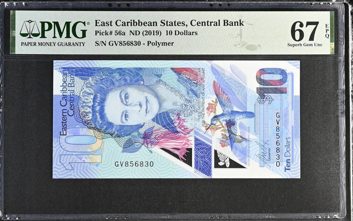 East Caribbean 10 Dollars ND 2019 P 56 a Polymer Superb Gem UNC PMG 67 EPQ