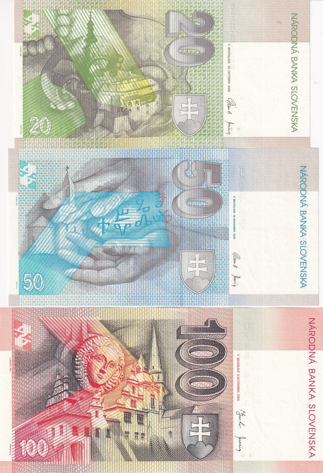 Slovakia Set 3 PCS 20 50 100 Korun 2004-2006 P 20 P 21 P 44 UNC