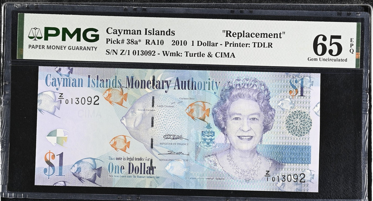 Cayman Islands 1 Dollar 2010 P 38 a* Replacement Gem UNC PMG 65 EPQ