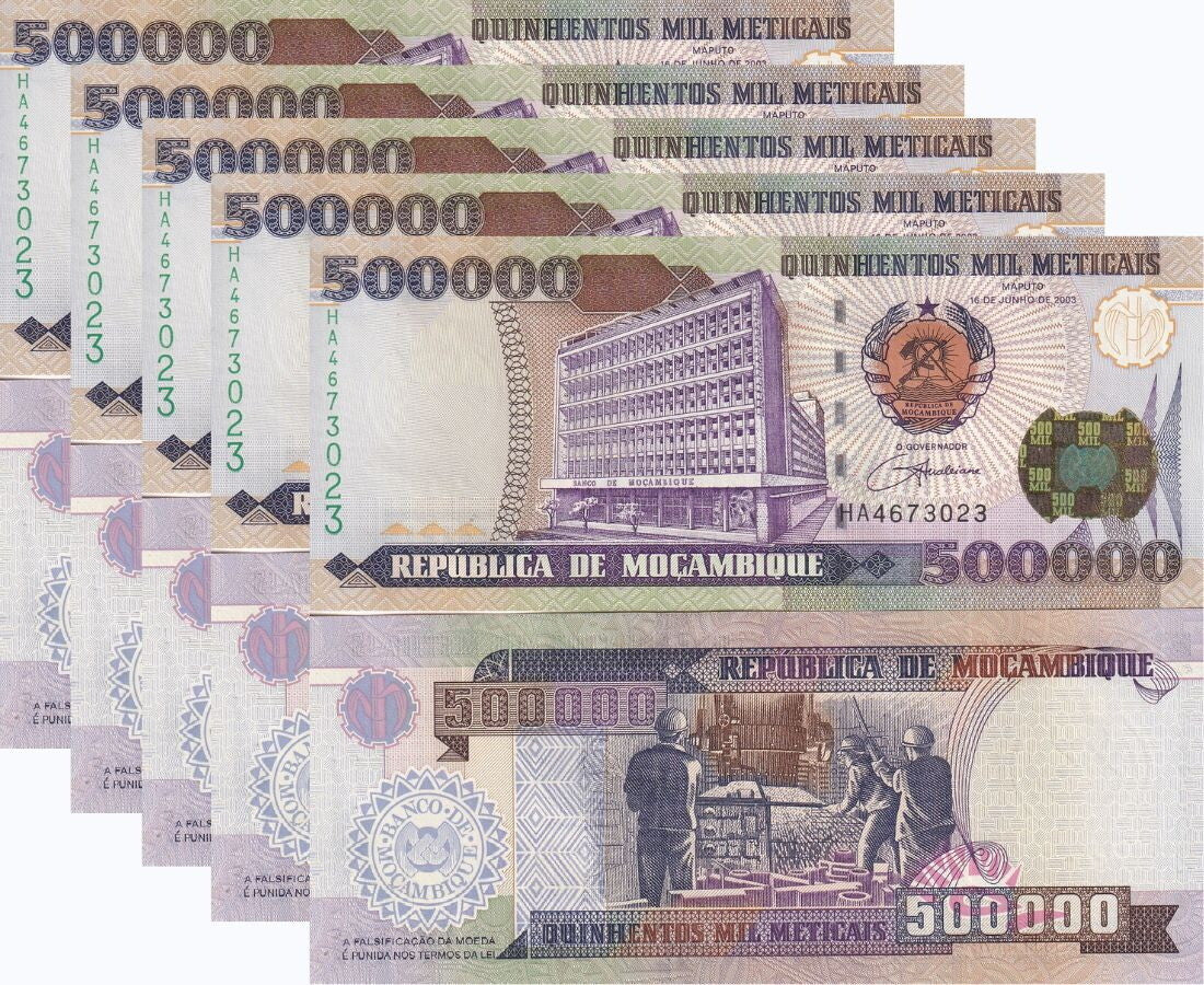 Mozambique 500000 Meticais 2003 P 142 UNC LOT 5 PCS