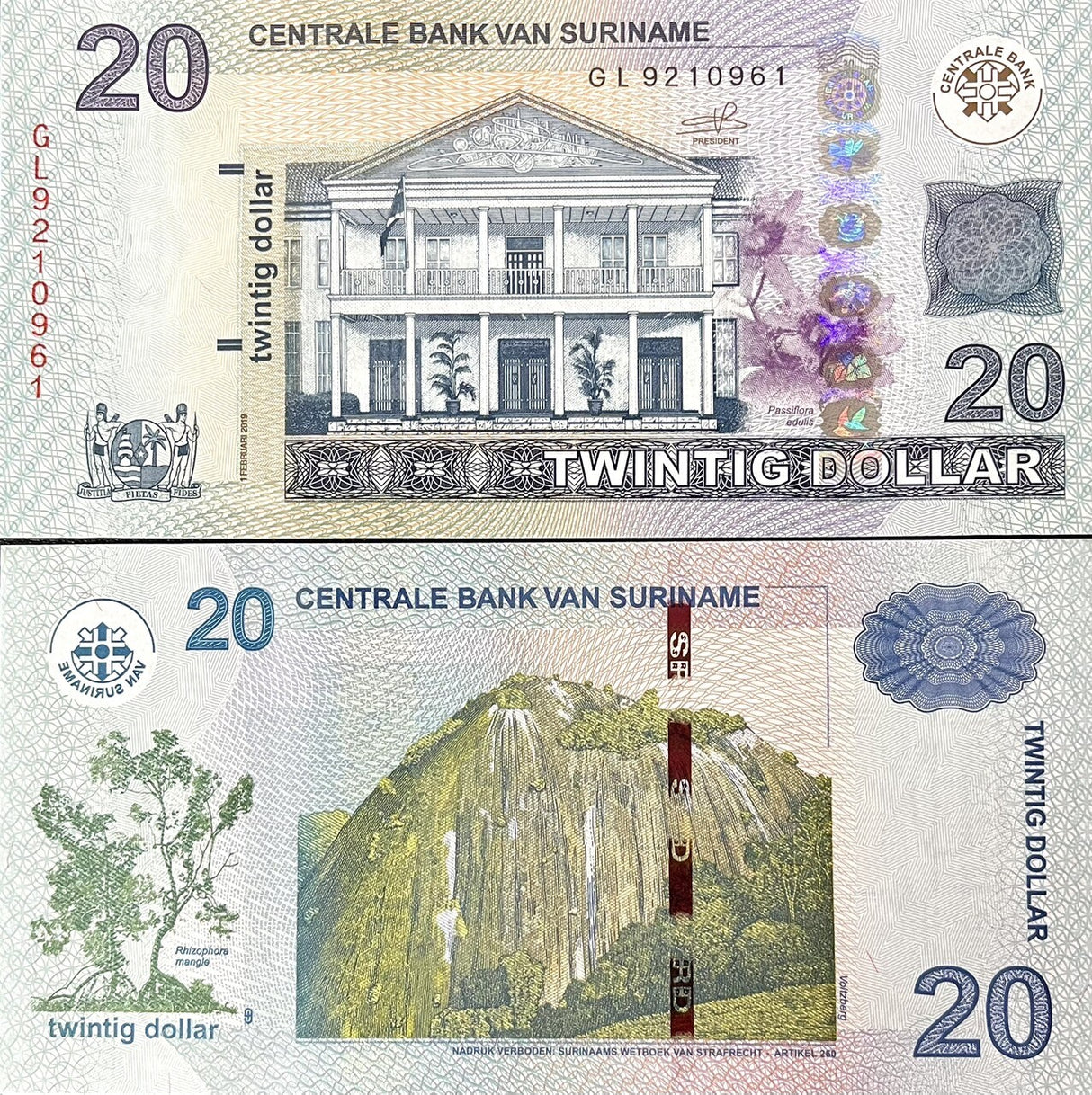 Suriname 20 Dollars 2019 P 164 c UNC