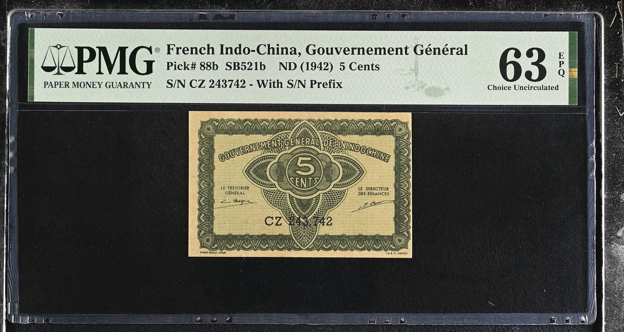 French Indochina 5 Cents ND 1942 P 88 b Choice UNC PMG 63 EPQ