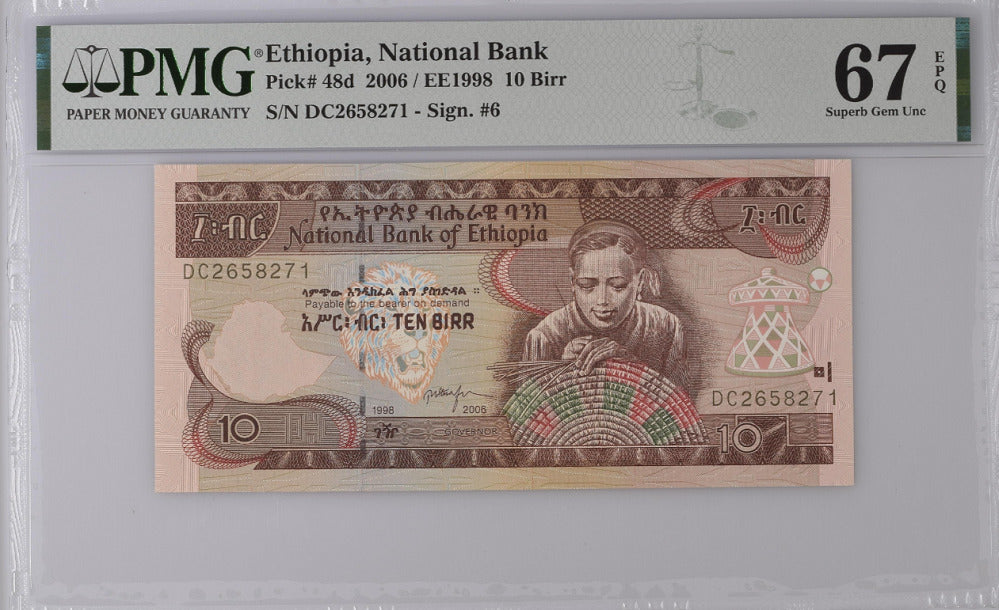 Ethiopia 10 Birr EE 1998 / 2006 P 48 d Superb Gem UNC PMG 67 EPQ