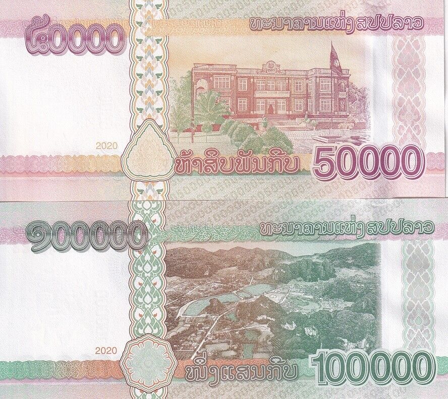 Laos Set 2 Pcs 50000 100000 Kip 2020/2022 P 41Da 42Aa UNC