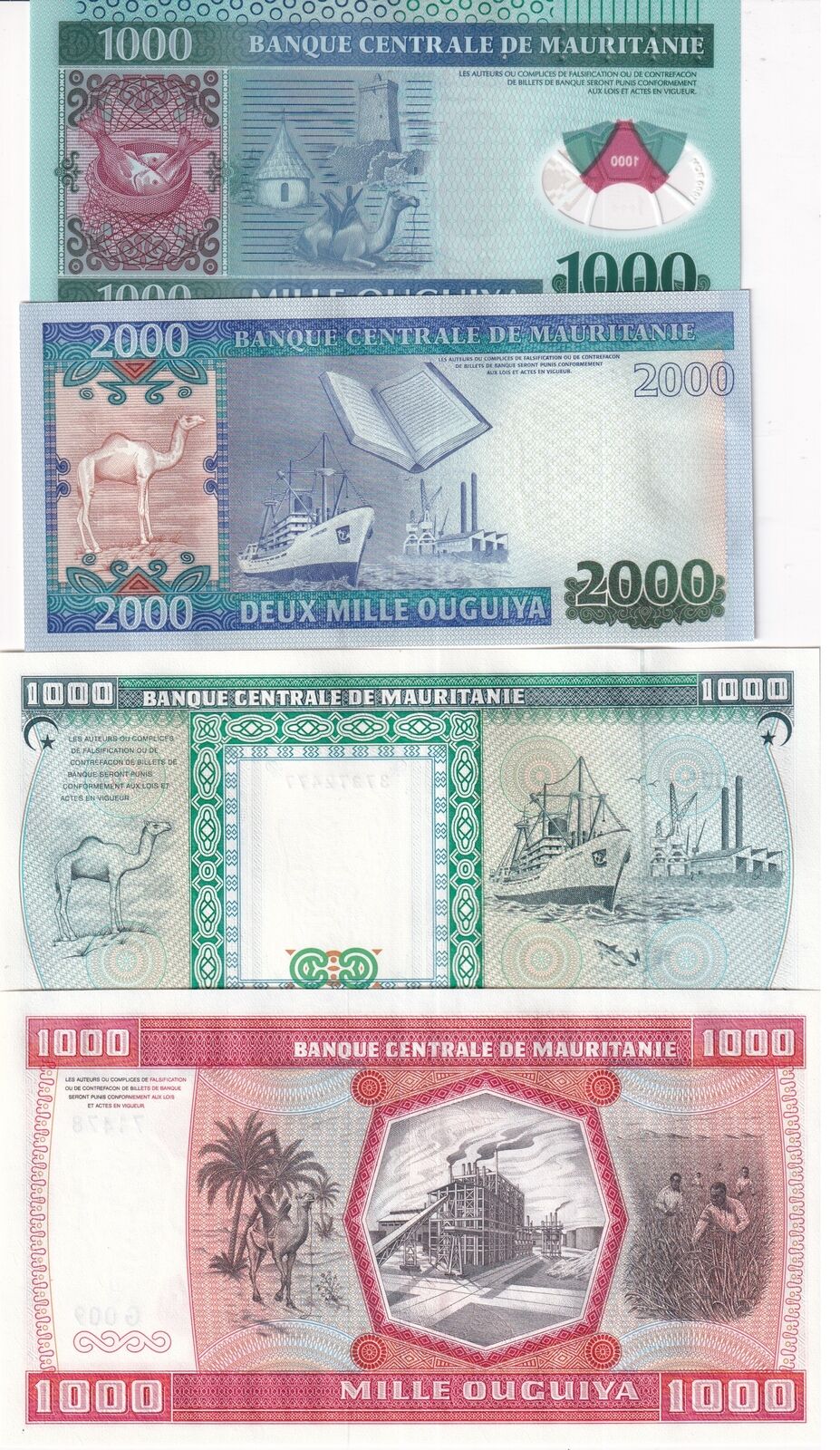 Mauritania SET 4 UNC 1000 2000 Ouguiya 1981 1989 (2024) P 3D 7A 19 20