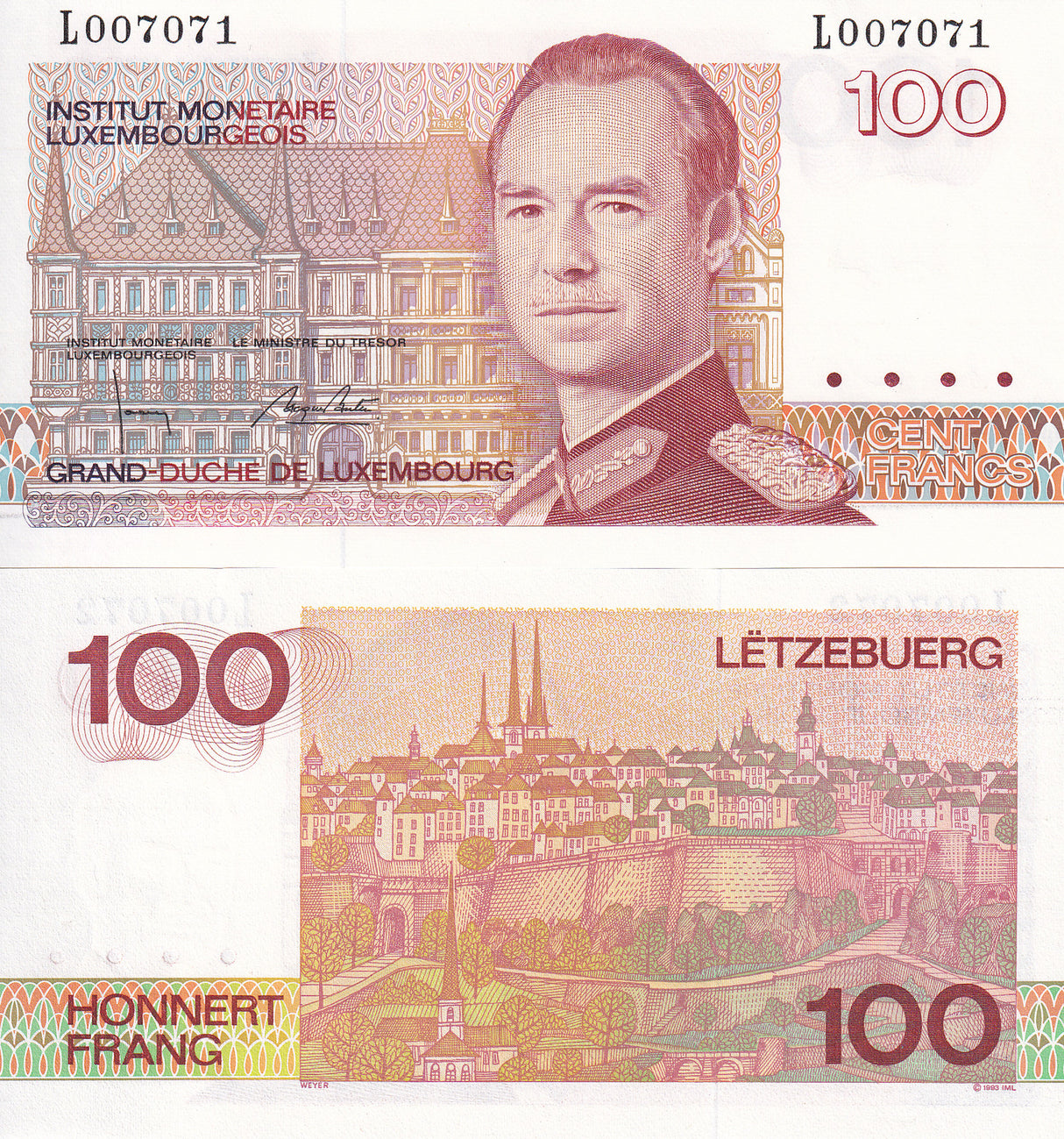 LUXEMBOURG 100 Francs ND 1986 P 58 UNC