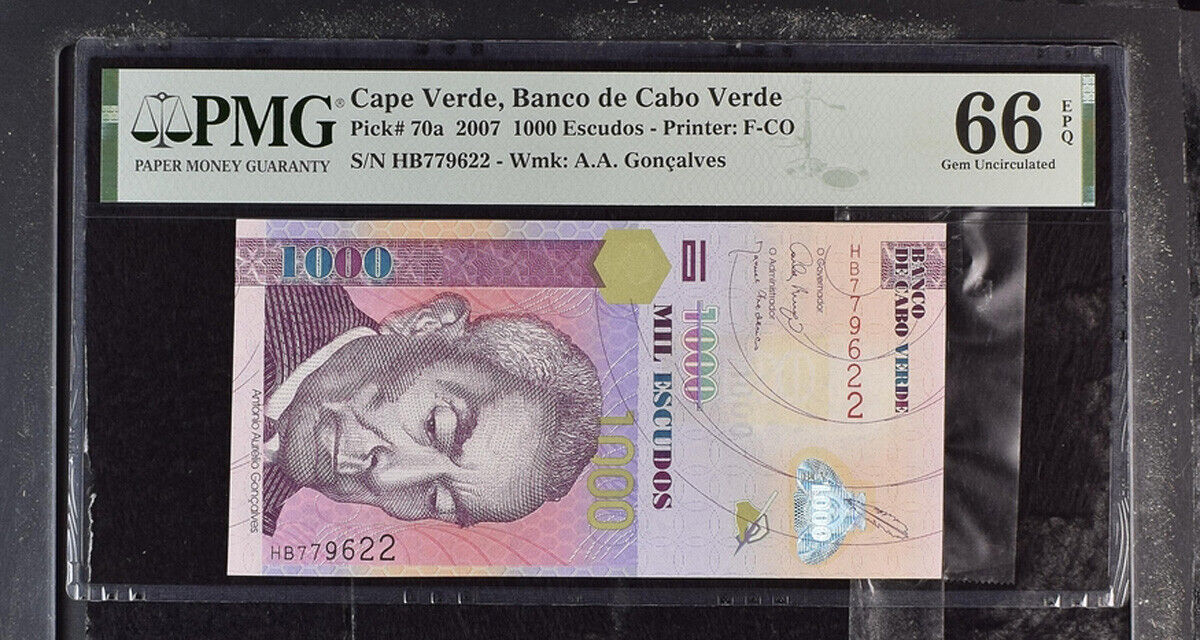 Cape Verde 1000 ESCUDOS 2007 P 70 a Gem UNC PMG 66 EPQ