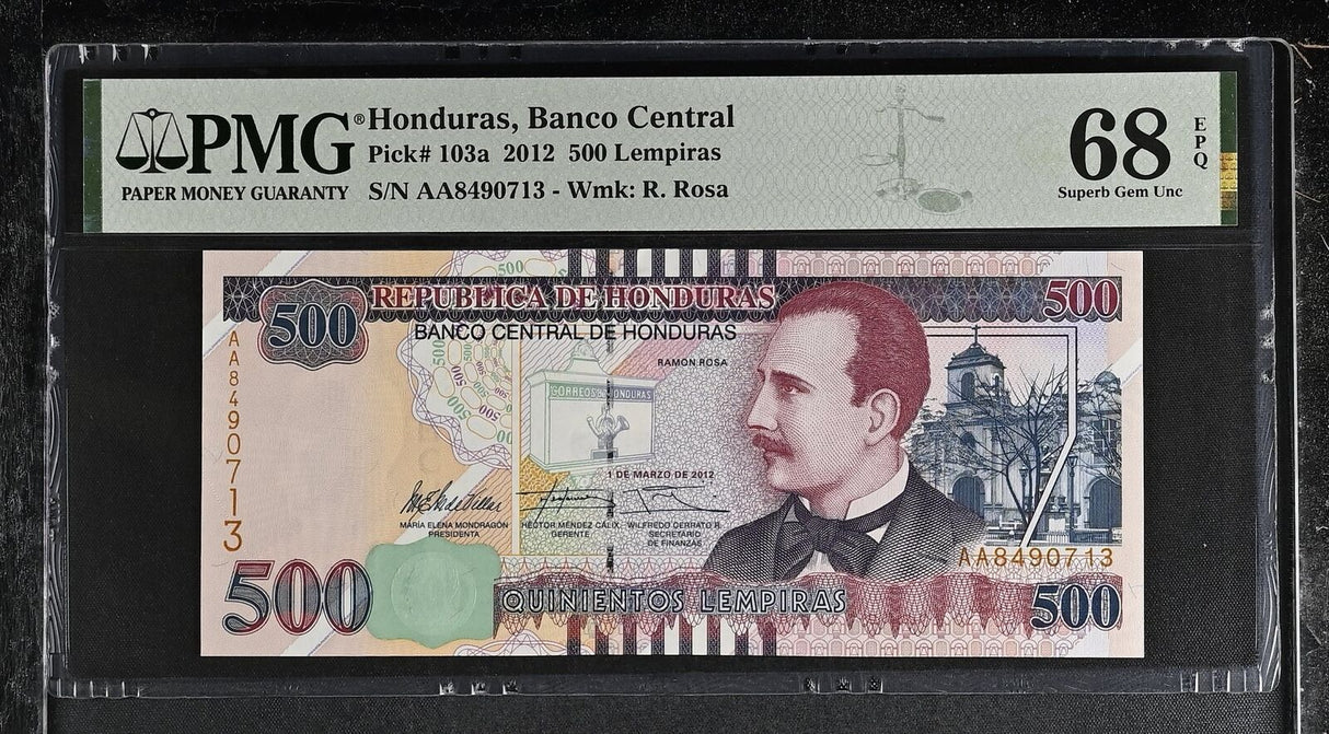Honduras 500 Lempiras 2012 P 103 a Superb Gem UNC PMG 68 EPQ TOP POP