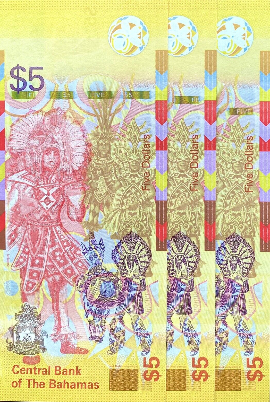 Bahamas 5 dollars 2020 P 78A UNC Lot 3 Pcs