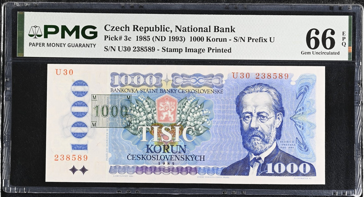 Czech Republic 1000 Korun 1985 ND 1993 P 3 c Gem UNC PMG 66 EPQ