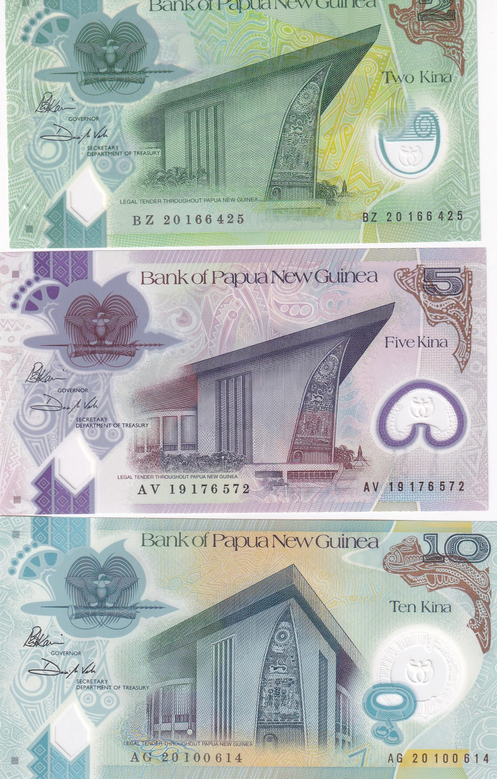 Papua New Guinea Set 3 PCS 2 5 10 KINA Random Year P 50 51 52 UNC