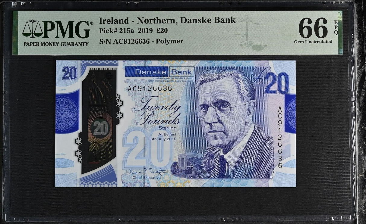 Northern Ireland 20 Pounds Danske 2019 Polymer P 215 a Gem UNC PMG 66 EPQ